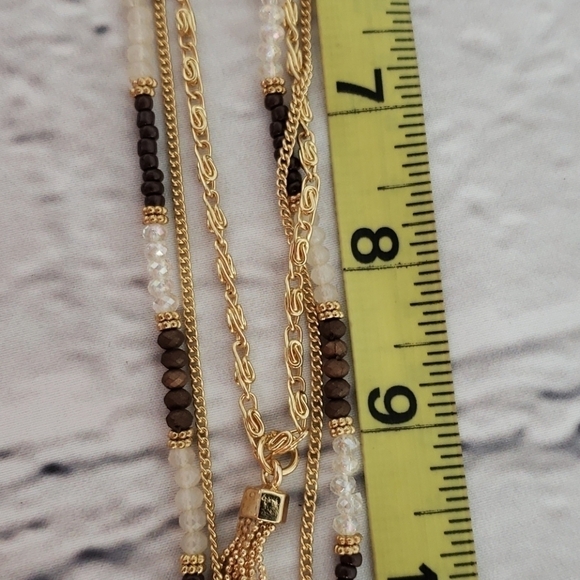 MULTI-MEDIA Tassle Necklace Gold & Brown Bead EUC - Picture 8 of 9